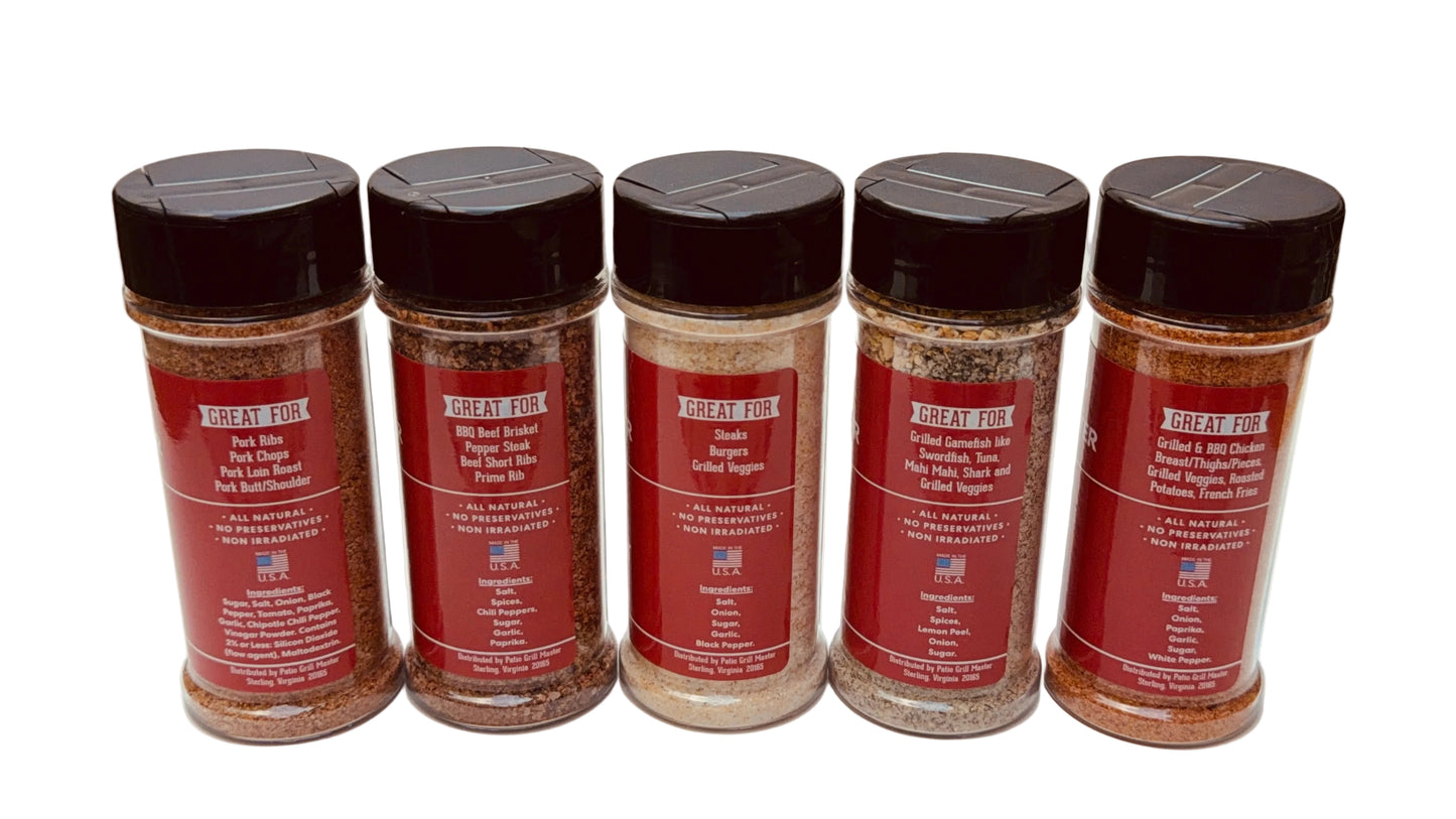 Spice bundle. 5 flavors side view.