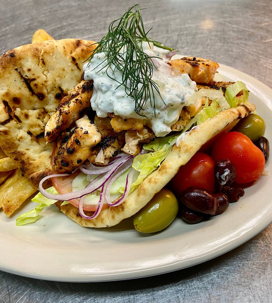 Grilled Salmon Flatbread with Fennel Tzatziki on grilled Garlic Naan
