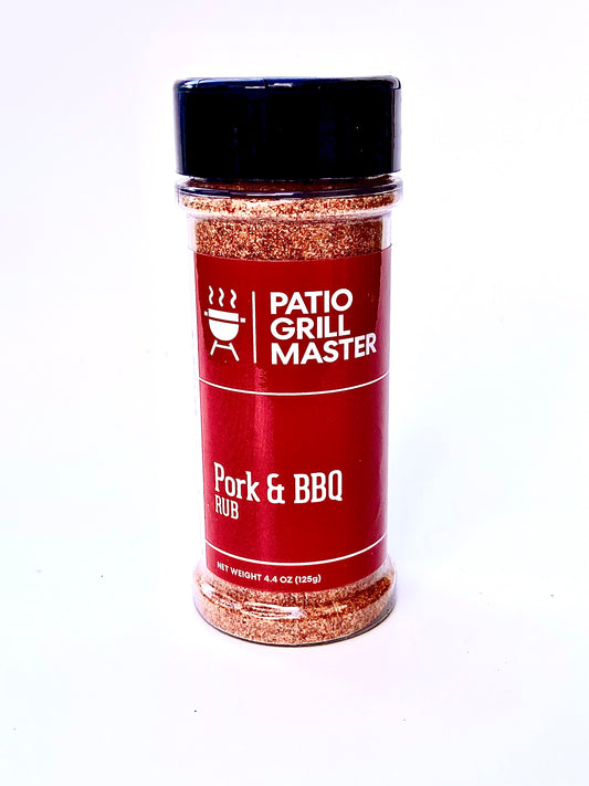 Patio Grill Master Pork & BBQ Rub container on a white background